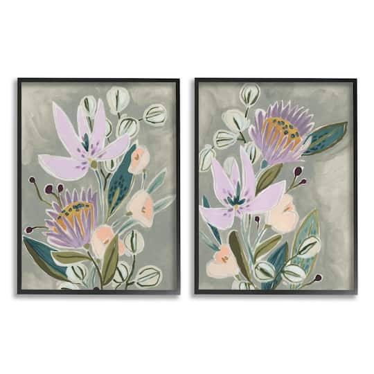 Stupell Industries Abstract Purple Floral Arrangement Framed Wall Art Set